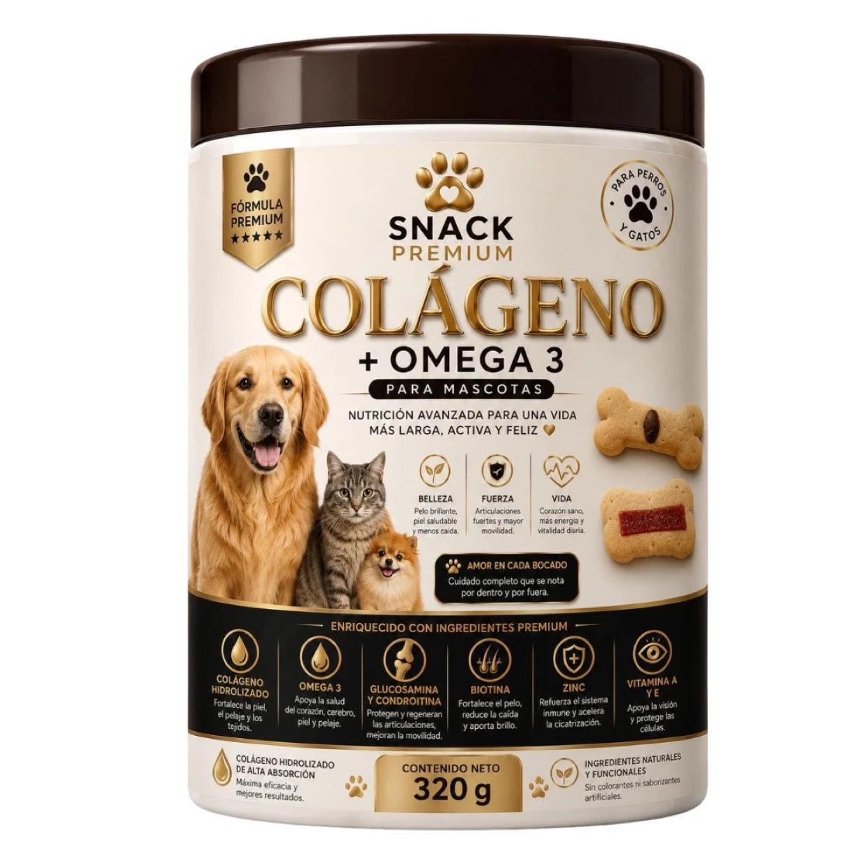 Frasco de colágeno + omega 3, 320 g