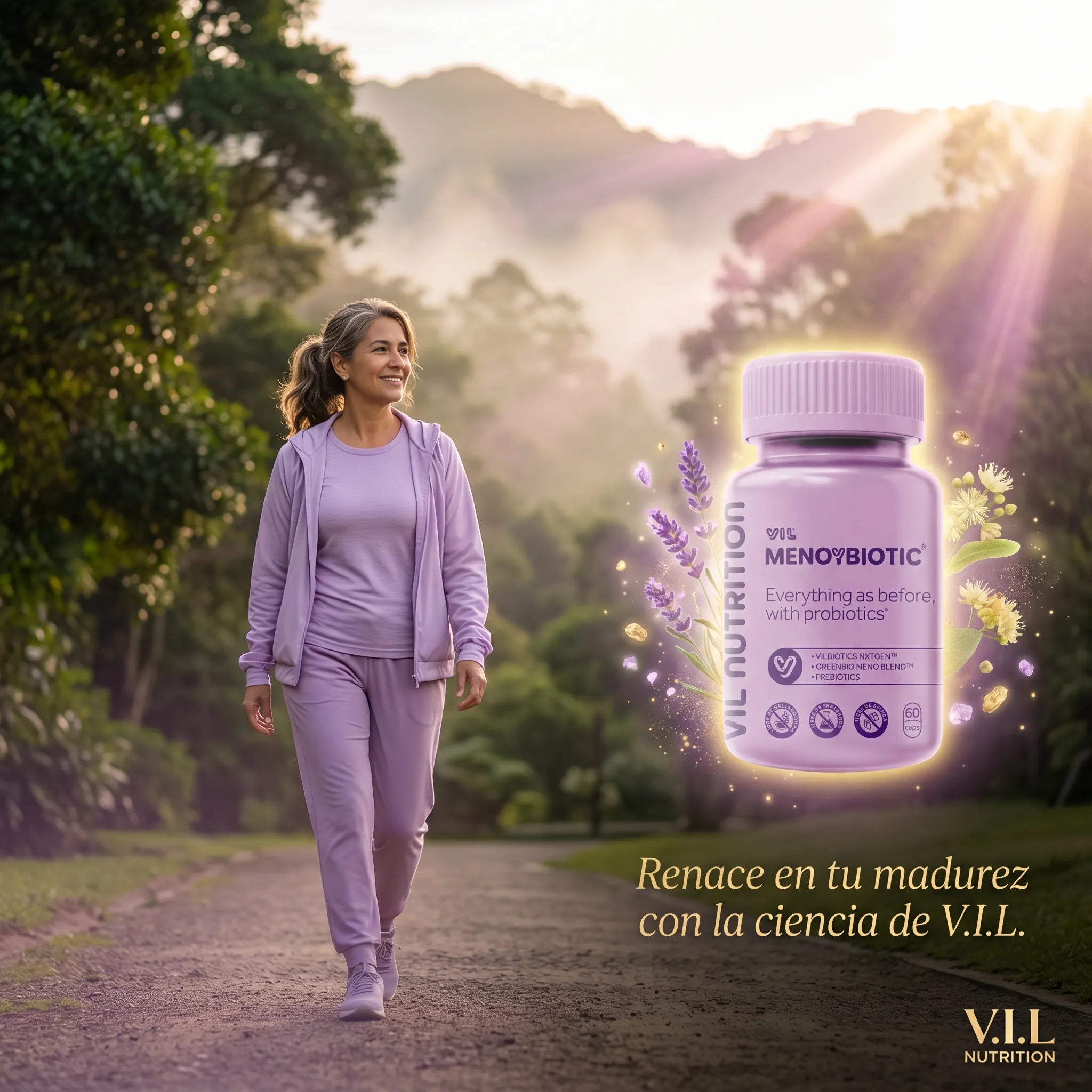 Mujer caminando al amanecer — Renace en tu madurez con la ciencia de V.I.L.