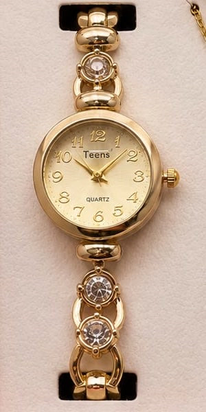 Reloj pulso con piedras fondo dorado